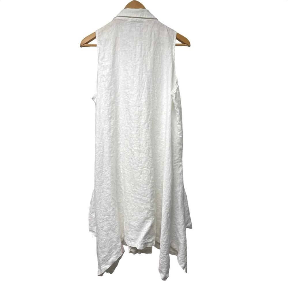 Athena Marie White Linen Dress Sz Large Patch Pockets Sleeveless Asymmetric - Picture 3 of 7